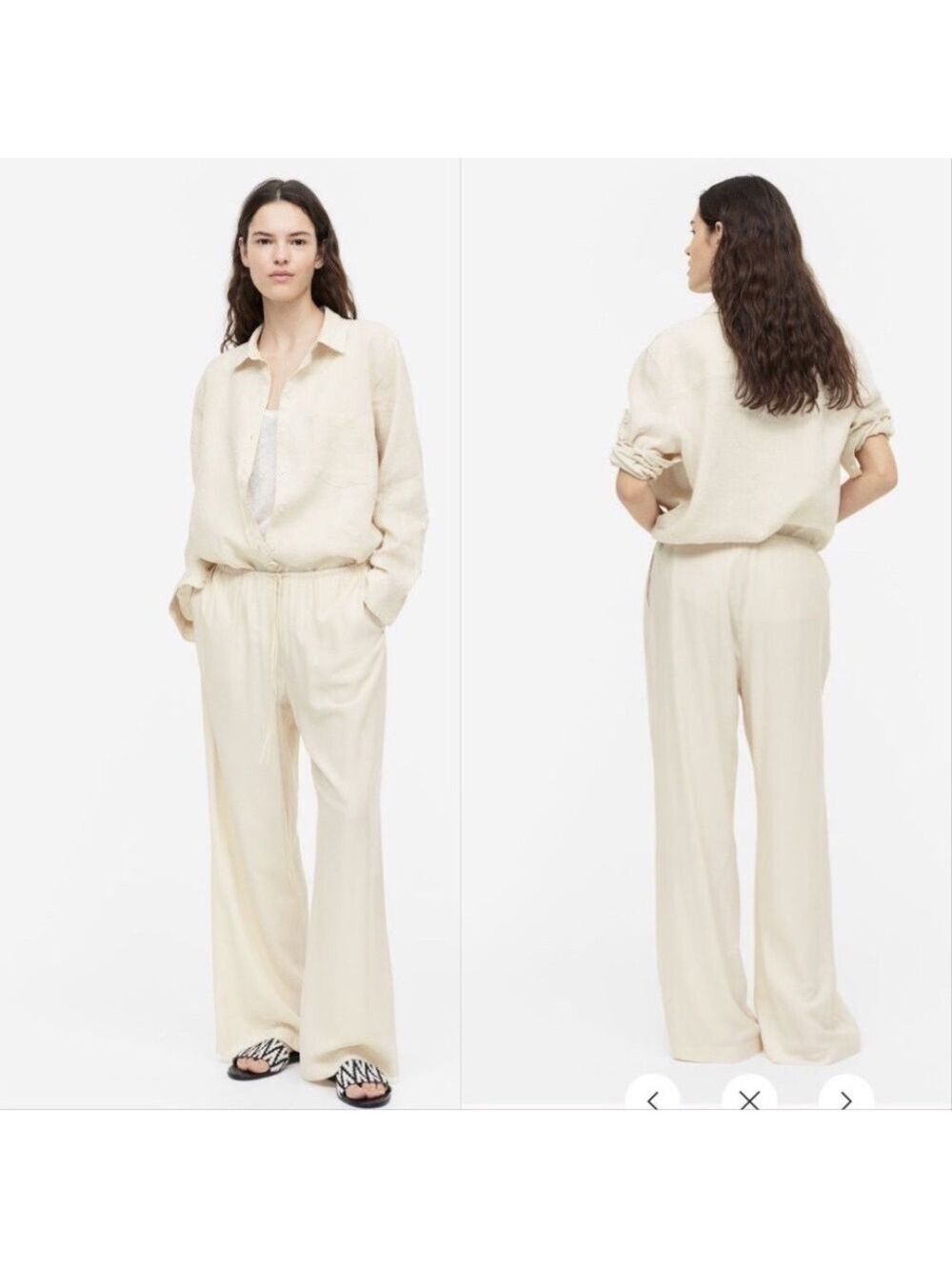 H&M Womens Wide Leg Drawstring Pants in Cream- NWT